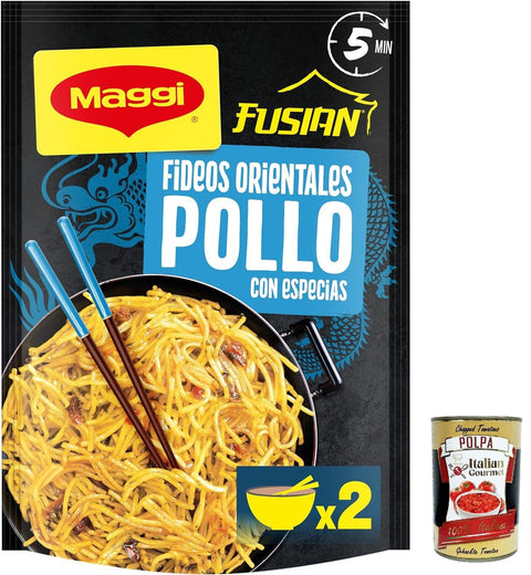 12x MAGGI Fusian orientalische Nudeln mit Hühnergeschmack – 121 g + Italian Gourmet polpa 400g