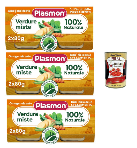 Plasmon verdure miste, 3x (2x 80g) , Mit ausgewählten Zutaten, 100% natürlich, Ohne Stärken und Salz hinzugefügt + Italian Gourmet polpa 400g