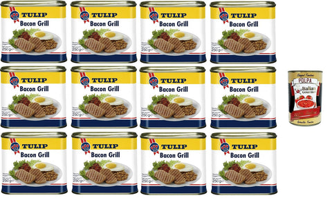 Tulip Bacon Grill Schweinefleischkonserven mit Speckgeschmack 12x 250gr + Italian Gourmet Polpa 400g