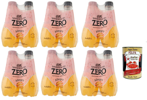 San Benedetto Allegra Zero PET aperitivo ohne Zucker 24x 0,25l, ohne Zucker Orangensaft Softdrink ohne Zucker, erfrischend orange Aperitiv-Aperif sugarfree + Italian Gourmet polpa 400g