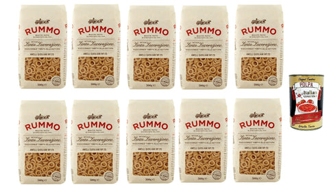 Rummo Anelli Siciliani n° 23 Pasta Lenta Lavorazione Teigwaren aus Hartweizengrieß Bronze-Zeichnung 10x 500g + Italian Gourmet polpa 400g