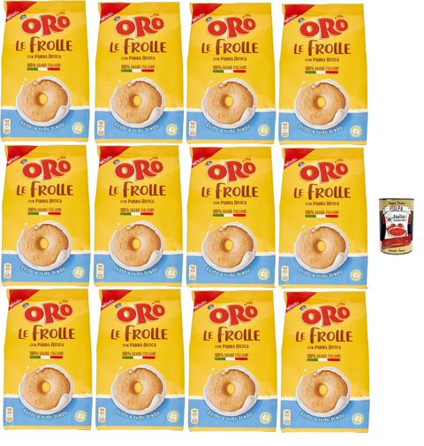 Oro Saiwa, Le Frolle con Panna Fresca- Italienische Mürbeteigkekse mit Sahnegeschmack,biscuits 100 % italienische Milch, 12x 350g + Italian Gourmet polpa 400g