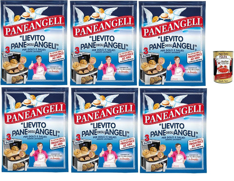 Paneangeli Lievito Pane degli Angeli per friggitrici ad aria, Hefe zum kurzen Kochen in der Luftbrand, Sofortiges Sauerteig, Glutenfrei und vegan, 6x 39 g + Italian Gourmet polpa 400g