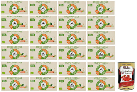 24x Alce Nero Brodo Vegetale,Zubereitet für Bio-Brühe in Würfeln,Packung mit 100g, jede Packung enthält 10 Bio-Gemüsebrühwürfel à 10g + Italian Gourmet Polpa di Pomodoro 400g Dose