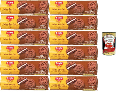 Schar, Mini Sorrisi, Biscotti senza glutine al cacao con crema al latte Mini Sorrisi, glutenfreie Kakaokekse mit Milchcreme 12x100gr + Italian Gourmet polpa 400g