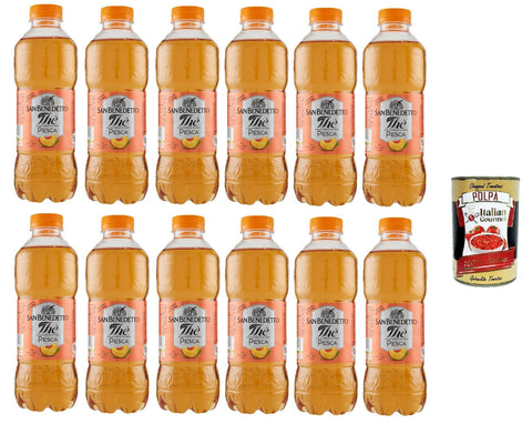 San Benedetto Thè Pesca 12x 500ml, Eistee The' Pfirsich PET Einweg, ice tea erfrischend, Ohne Konservierungsstoffe und künstliche Farbstoffe + Italian Gourmet polpa 400g