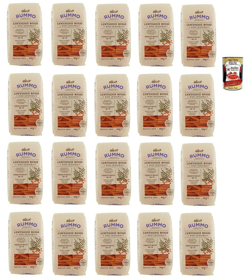 Rummo Lenticchie Rosse e Riso Integrale Pennette rigate N° 70, Rote Linsen und reis pasta, Gluten frei, gluten free 20x 300g + Italian Gourmet polpa 400g