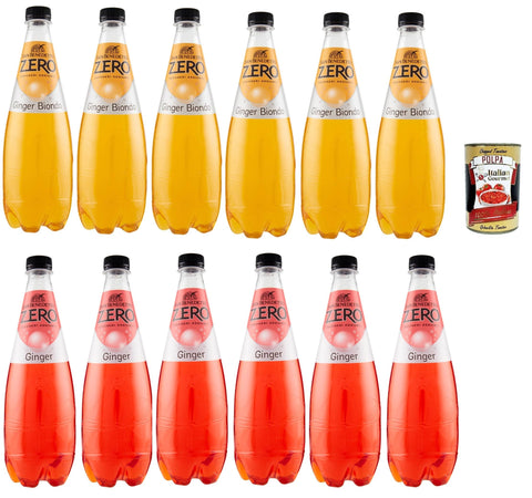 San Benedetto Ginger Testpaket Zero PET aperitivo ohne Zucker 12x 0,75l, hne Zucker Softdrink ohne Zucker, erfrischend Aperitiv-Aperif sugarfree + Italian Gourmet polpa 400g