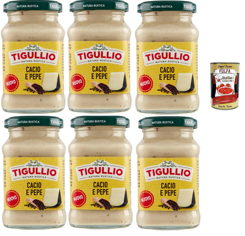 Star Tigullio sugo Cacio und Pepe -Sauce mit Pecorino Romano Dop creme. Glutenfrei, 6x 185g + Italian Gourmet polpa 400g