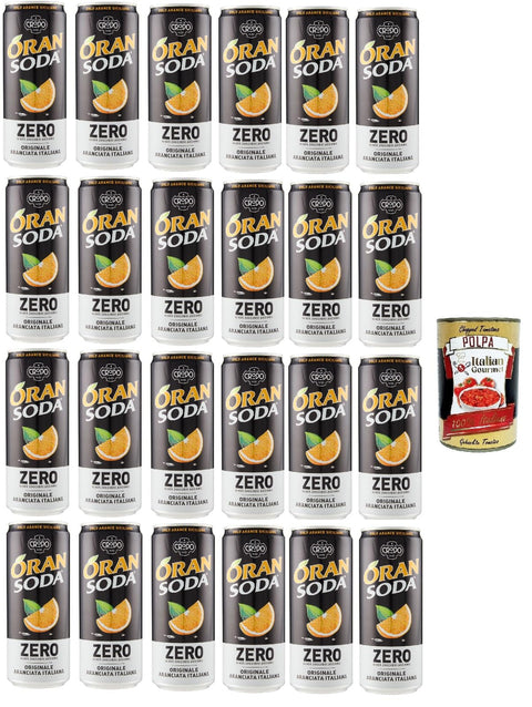 Oransoda Zero Erfrischungsgetränk Orangenlemonade, Ohne Zuckerzusatz, orange italian soft drink sugar free, 24x 33cl + Italian Gourmet polpa 400g