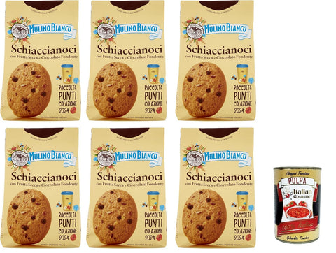 Mulino Bianco, Biscotti Frollini Schiaccianoci Frutta Secca e Cioccolato Fondente, Kekse mit getrockneten Früchten und dunkle Schokolade, biscuits cookies 6x 300g + Italian Gourmet polpa 400g