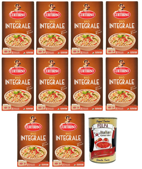 10x Curtiriso Riso Integrale,100% Italienischer Brauner Reis,Kochzeit 10 Minuten,Packung mit 1Kg + Italian Gourmet Polpa di Pomodoro 400g Dose