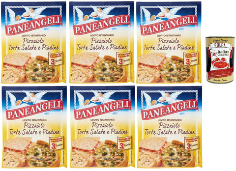Paneangeli Lievito Pizzaiolo Torte Salate e Piadine istant hefe Mischung, Sofortige Hefe für herzhafte Kuchen und Piadine 6x 145 g + Italian Gourmet polpa 400g