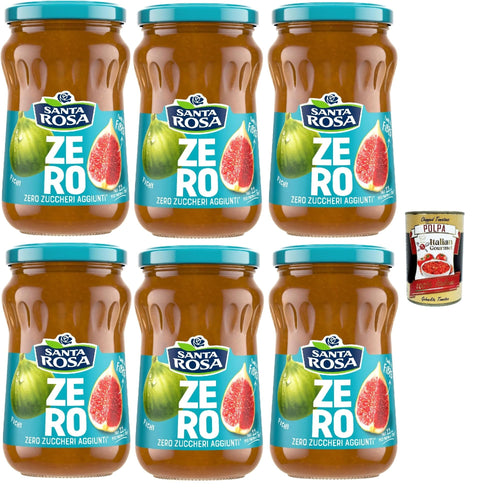 Santa Rosa, Feigen marmelade Zero, Leichte und nahrhafte Freude, ideal zum Frühstück oder Snack, reich an Geschmack und ohne zugesetzten Zucker, 6x 300 g + Italian Gourmet polpa 400g