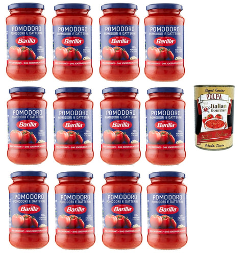 12x Barilla Sugo Pomodoro e Datterini, Sauce mit 100% italienischen Tomaten, Sauce für Pasta 400g + Italian Gourmet polpa 400g
