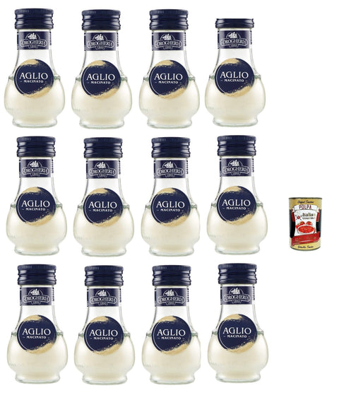 La Drogheria, Aglio Macinato, Gemahlener Knoblauch, scharfes Aroma, Geschmack für erste Kurse, sautiert und Saucen, 12x 35 Gr + Italian Gourmet polpa 400g