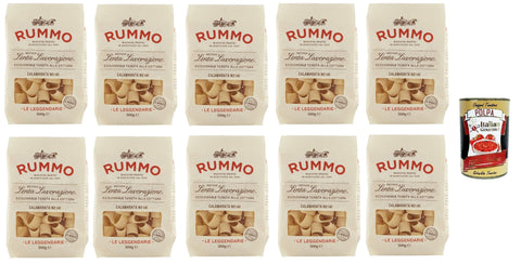 Rummo Le Leggendarie Calamarata № 141 Pasta Lenta Lavorazione Teigwaren aus Hartweizengrieß Bronze-Zeichnung 10x 500g + Italian Gourmet polpa 400g