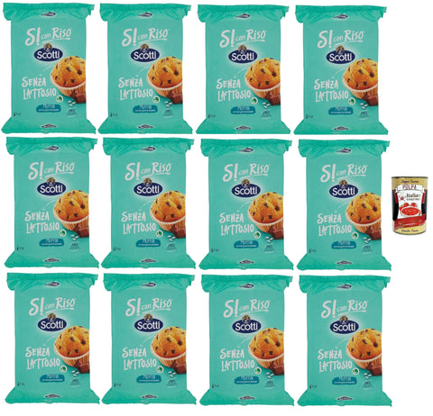Si con Riso - Muffin con Riso e Gocce di Cioccolato, Muffins mit Reis und Schokoladenchips, Kuchen Laktose -freie Süße Snacks, Palmöl ohne, 12x 222g + Italian Gourmet polpa 400g