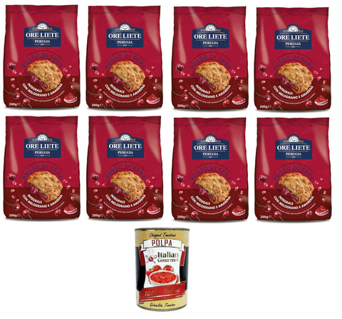 Ore Liete Perugina Rosso Di sera Biscotto integrale Con Melograno e Amarena Rot Abends Vollkornkeks mit Granatapfel und Schwarzkirsche 8x200gr + Italian Gourmet polpa 400g