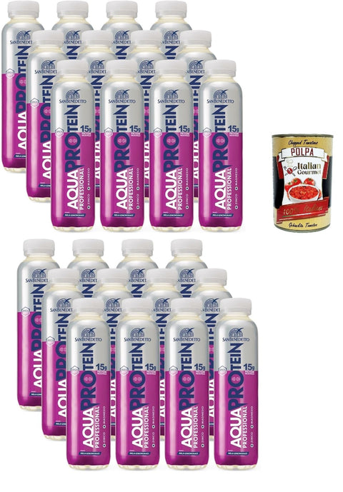 San Benedetto Acqua Protein Wasser, Zitronengras -Apfelproteingetränk,Alkoholfreies Getränk, Einweg-PET-Flasche 24x 400ml + Italian Gourmet polpa 400g