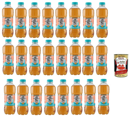 San Benedetto Thè Deteinato Pesca 24x 500ml, entkoffeiniert Eistee The' Pfirsch PET Einweg, ice tea erfrischend, Ohne Konservierungsstoffe und künstliche Farbstoffe + Italian Gourmet polpa 400g
