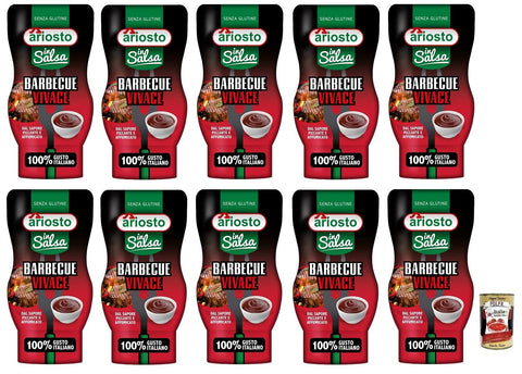 10x Ariosto Salsa Barbecue Vivace,BBQ-Sauce, glutenfrei,mit einem würzigen und rauchigen Geschmack,100% italienischer Tomaten,315-g-Squeeze Flasche + Italian Gourmet Polpa di Pomodoro 400g Dose