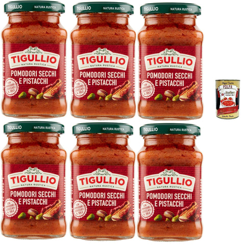 Star Tigullio: "Gran Pesto Pomodori Secchi e Pistacchi" getrocknete Tomaten und Pistazien Pesto – 6x 190g + Italian Gourmet polpa 400g