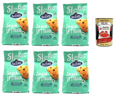 Si con Riso - Biscotto con riso e gocce di cioccolato - Kekse mit Reis und Schokoladenchips, Laktose -freie und palmenfreie Kekse, Lactose -free biscuits 6x 350 g + Italian Gourmet polpa 400g