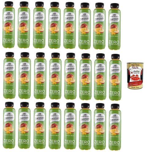San Benedetto Succoso Zero Mango e Mela PET 24x 40cl, PET Mango und Apfel ohne zucker Fruchtsaft saft, Mango and apple juice sugar free + Italian Gourmet polpa 400g