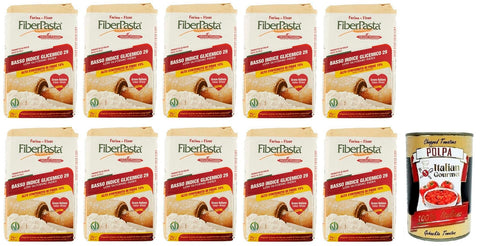 10x FiberPasta Farina Mehl ist ein Weizenmehl Präparat mit 15% Ballaststoffen,niedriger glykämischer Index + Italian Gourmet Polpa di Pomodoro 400g Dose