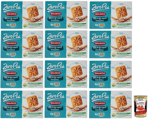 12x Balocco Zero Più Biscotti Ohne Zuckerzusatz,Kekse mit Reismehl, Haferflocken und Extra Crunchy,Packung mit 230g + Italian Gourmet Polpa di Pomodoro 400g Dose