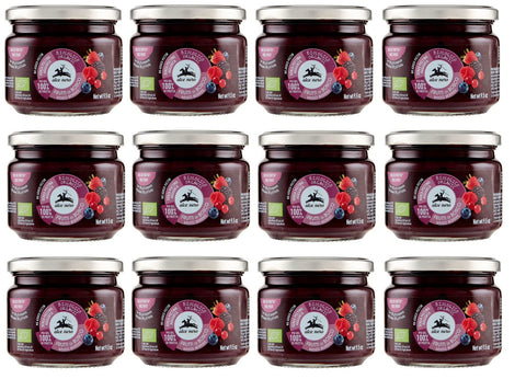 12x Alce Nero Composta di Frutti di Bosco Biologica Bio Kompott von Beeren mit Bio-Erdbeeren, Brombeeren, Heidelbeeren, roten Johannisbeeren und Himbeeren 270g