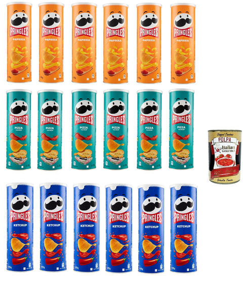 Testpaket Chips, Ketchup, Paprika und Pizza der unwiderstehliche Snack in der praktischen Dose knackige Chips Einzelpackung 18x 175g + Italian Gourmet polpa 400g
