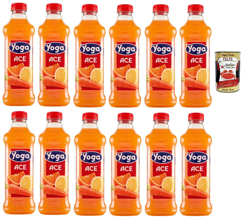 Yoga ACE, Orange, Karotte und Zitrone Früchte Fruchtsaft Getränk Fruchtgeschmack PET flasche 12x 1000 ml fruit juice + Italian Gourmet polpa 400g