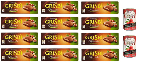 12x Matilde Vicenzi Grisbì alla Nocciola Klassischer Schokoladenkeks Süße Snacks 150g + Italian Gourmet 100% italienische geschälte Tomaten dosen 2x 400g