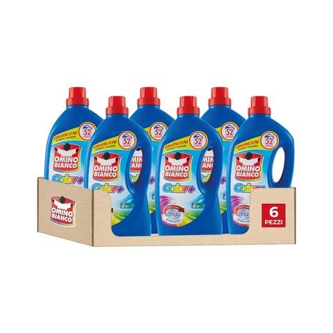 Omino Bianco - Flüssigwaschmittel Color+, speziell für farbige Kleidungsstücke, Technologie speichert Farben und fängt Grau auf, 312 Waschladungen, 2600 ml x 6 Packungen