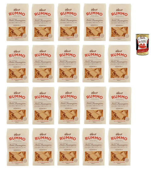 Rummo Le Leggendarie Paccheri Lisci № 111, Pasta Lenta Lavorazione Teigwaren aus Hartweizengrieß Bronze-Zeichnung 20x 500g + Italian Gourmet polpa 400g