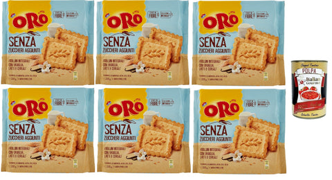 Oro Saiwa senza Zuccheri Aggiunti, Kekse ohne Zuckerzusatz, Vollkebekekuiten mit Vanille, Milch und Getreide, Faserquelle mit Vollkornmehl, 6x 300g, biscuits cookies + Italian Gourmet polpa 400g
