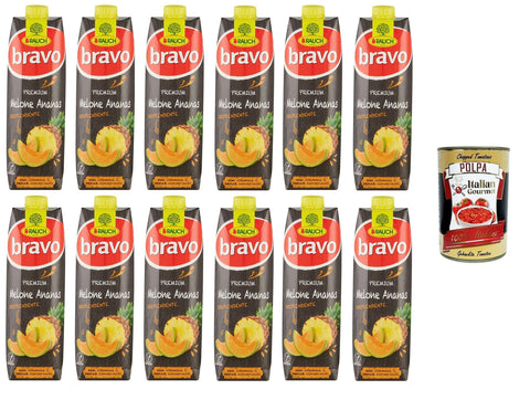 Rauch Bravo Premium Melone und Ananas, überraschend, mit Vitamin C ohne Farbstoffe 12x1lt+ Italian Gourmet polpa 400g