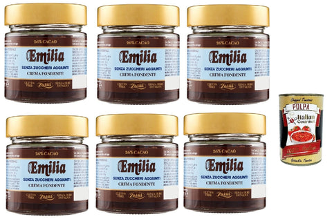 Zaini, Emilia Cerma extra fondente senza zuccheri aggiunti, Extra dunkle Brotaufstriche Creme ohne Zucker 6x 200g + Italian Gourmet polpa 400g