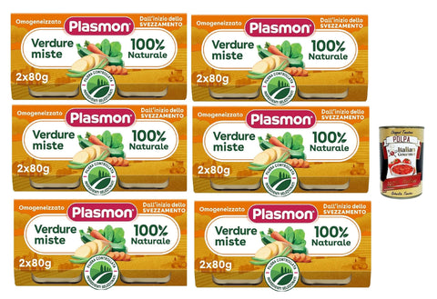 Plasmon verdure miste, 6x (2x 80g) , Mit ausgewählten Zutaten, 100% natürlich, Ohne Stärken und Salz hinzugefügt + Italian Gourmet polpa 400g