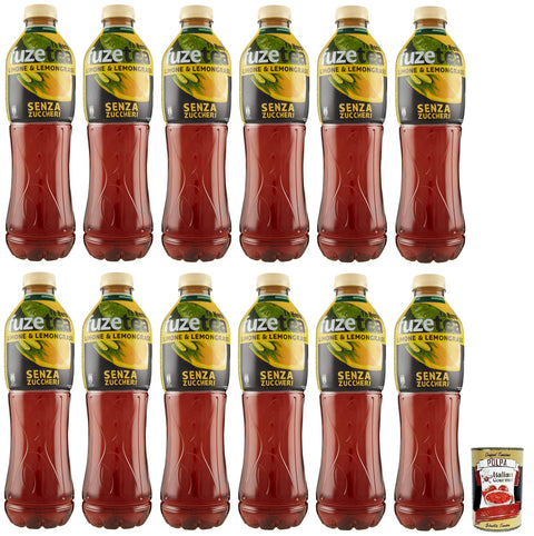 12x FUZE TEA Eistee, Ohne Zucker Zitrone Schwarzer Tee mit einer Zitronengras Note,Erfrischungsgetränk,Alkoholfrei,Einweg-PET-Flasche 1,25Lt + Italian Gourmet Polpa di Pomodoro 400g Dose