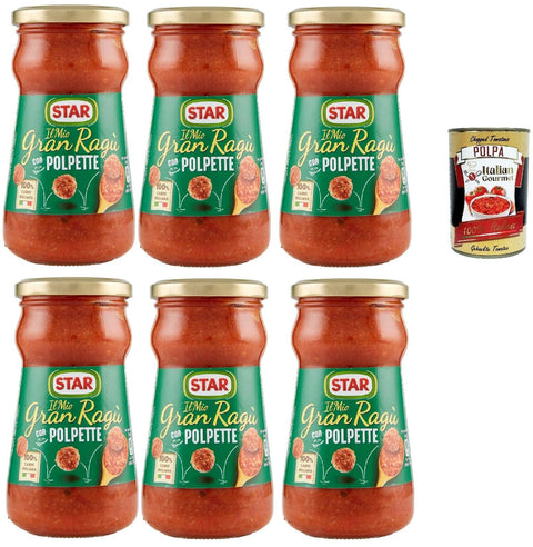 Star Il Mio Gran Ragù Con Polpette, Tomatensauce mit Schweinefleisch und Fleischbällchen, 6x 360 G + Italian Gourmet polpa 400g
