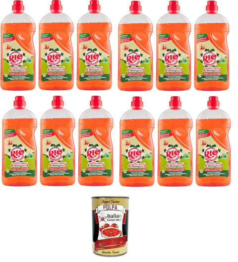 Rio Melaceto Flüssigwaschmittel für Geschirr und Besteck, 12x1 Liter – mit Bio-Apfelessig – entfettet gründlich und beseitigt schlechte Gerüche+ Italian Gourmet polpa 400g