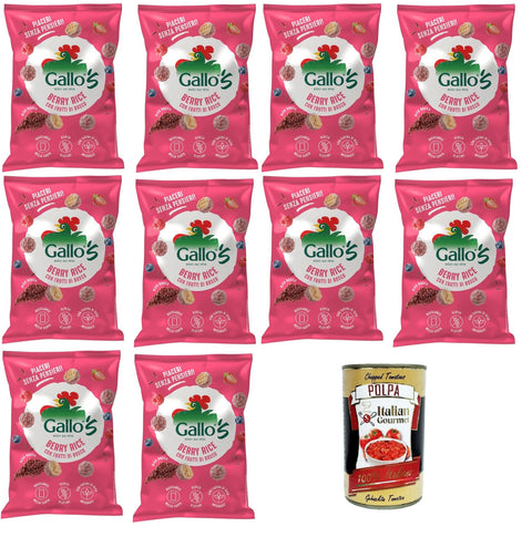 Riso Gallo Gallo's Berry Rice con Riso Rosso al gusto di Frutti di bosco Gallo Rice Gallos Beerenreis mit rotem Reis, aromatisiert mit Beeren 12x30gr + Italian Gourmet Polpa di Pomodoro 400g Dose