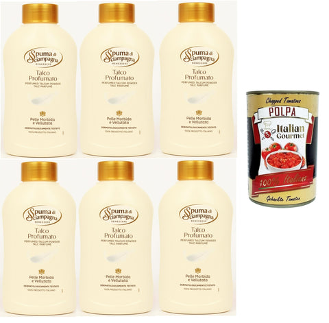 Spuma di Sciampagna Talco Profumato in barattolo Talkumpuder parfümiert 6x200gr + Italian Gourmet polpa 400g