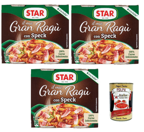 Star il mio Gran Ragù con geräucherter Schinken, mit 100% italienischem Fleisch, N.1 in Italien, 3x Packung mit 2 Dosen à 180g + Italian Gourmet polpa 400gr