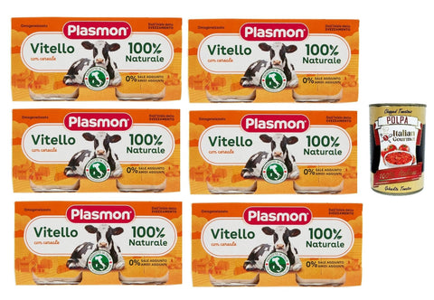 Plasmon Carne Vitello e cereale 6x (2x80g) Mit italienischem Fleisch, 100% natürlich, ohne Stärken und Räume hinzugefügt + Italian Gourmet polpa 400g