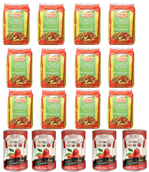12x Divella Semola Di Grano Duro Rimacinata Hartweizengries 1kg + Italian Gourmet 100% italienische geschälte Tomaten dosen 5x 400g