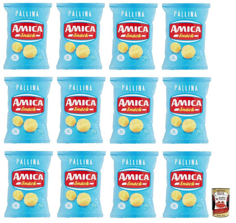 12x Amica Chips Pallina al Formaggio Mais-Snacks mit Käsegeschmack Salziger Snack 50g Beutel + Italian Gourmet Polpa di Pomodoro 400g Dose